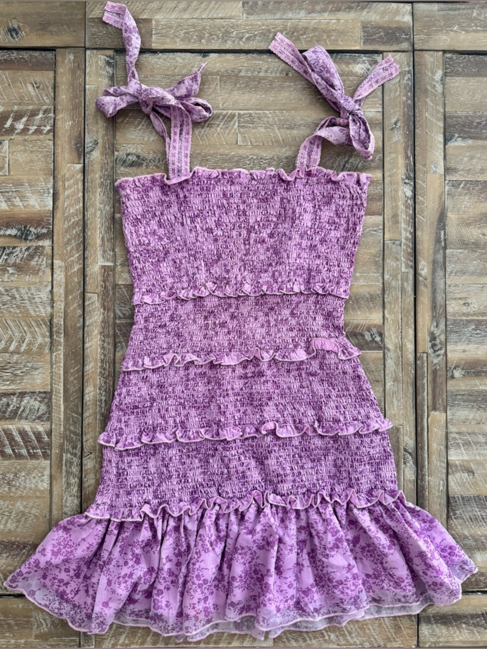 Amazon Purple Tie-Shoulder Smocked Mini Dress - Picture 5 of 7